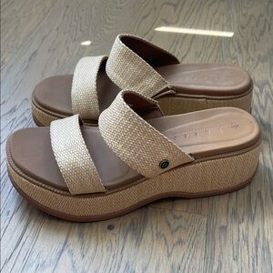 Reef Beige Woven Double-Strap Platform Slides